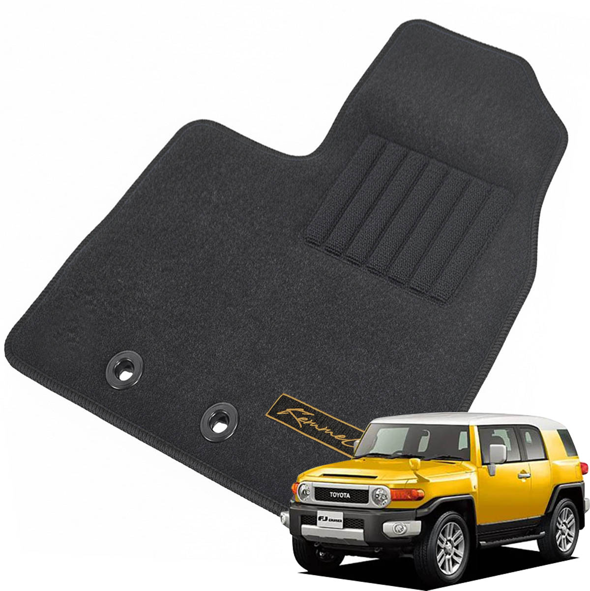 Kemmel トヨタ FJクルーザー GSJ15WH22/12～H30/1 用フロアマット [全席セット/刺繍ロゴ付き] [縁糸カラー/ブラック] 4WD 右ハンドルカーマット お好みの縁糸カラーが選べる!