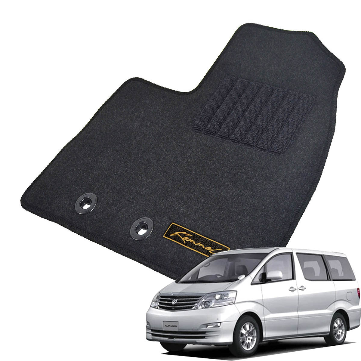 Kemmel トヨタ アルファードハイブリッド H15/7～H20/4用 フロアマット [GX生地/ブラック] [全席セット] [刺繍ロゴ付] カーマット