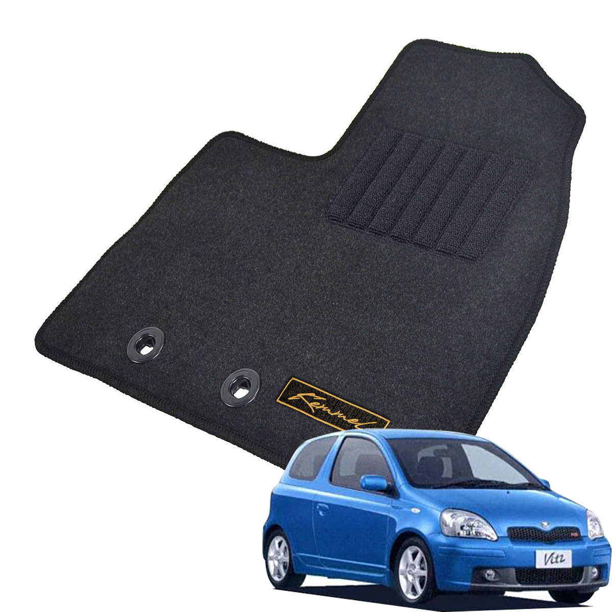 Kemmel トヨタ ヴィッツ H11/1～H17/2用 フロアマット [GX生地/ブラック] [全席セット] [刺繍ロゴ付] カーマット
