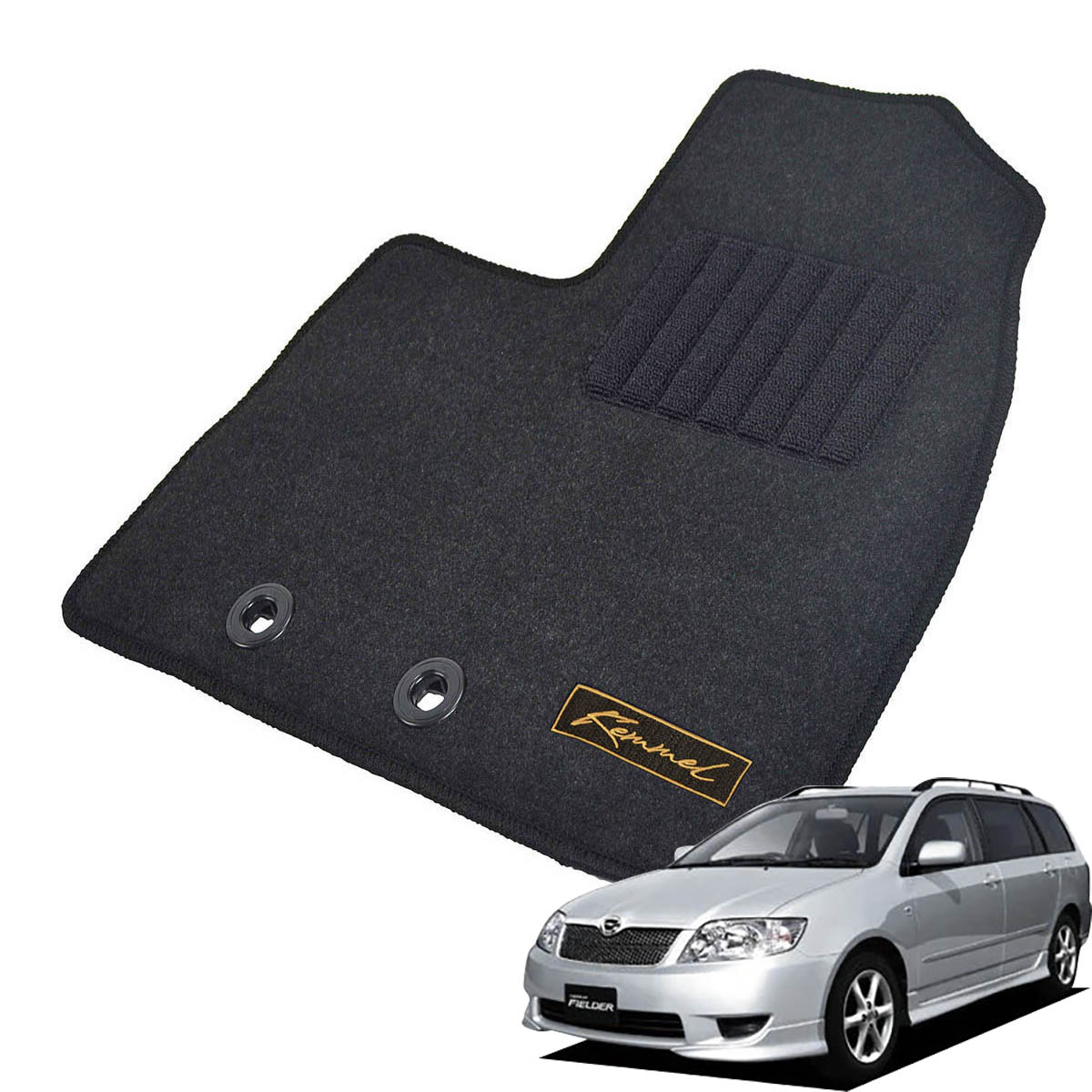Kemmel トヨタ カローラフィールダー H12/8～H18/9用 フロアマット [GX生地/ブラック] [全席セット] [刺繍ロゴ付] カーマット