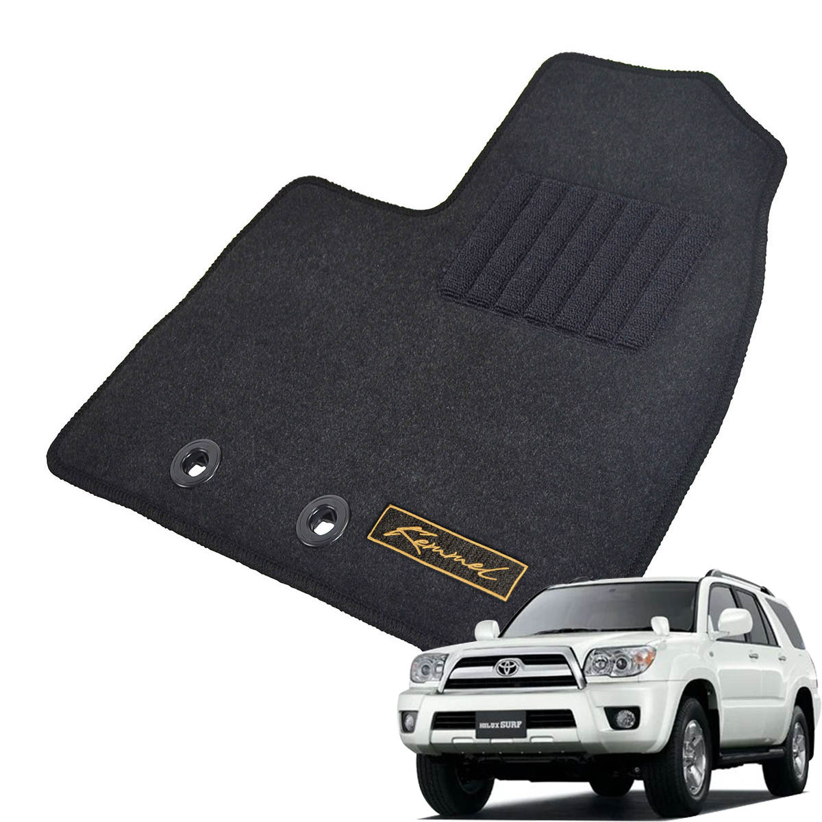 Kemmel トヨタ ハイラックスサーフ 210系 H14/11～H21/7 用フロアマット [全席セット/ロゴ付] [GX/ブラック]