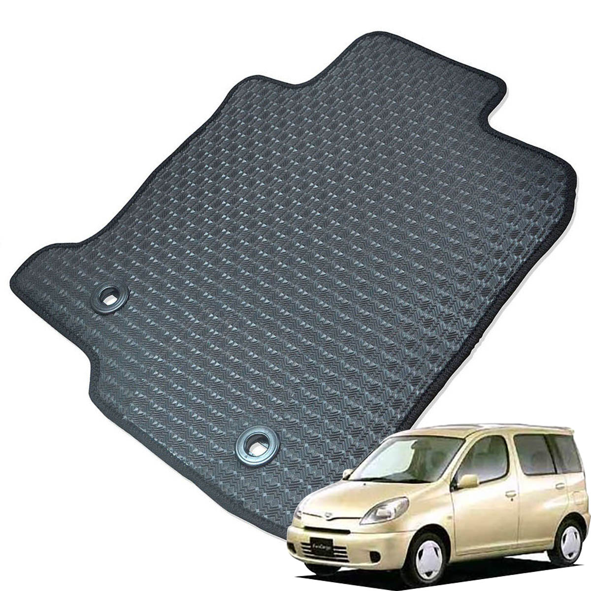Kemmel トヨタ ファンカーゴ H11/8～H14/8用 フロアマット [エッジカラー/ブラック] [全席セット] [刺繍ロゴ付] カーマット