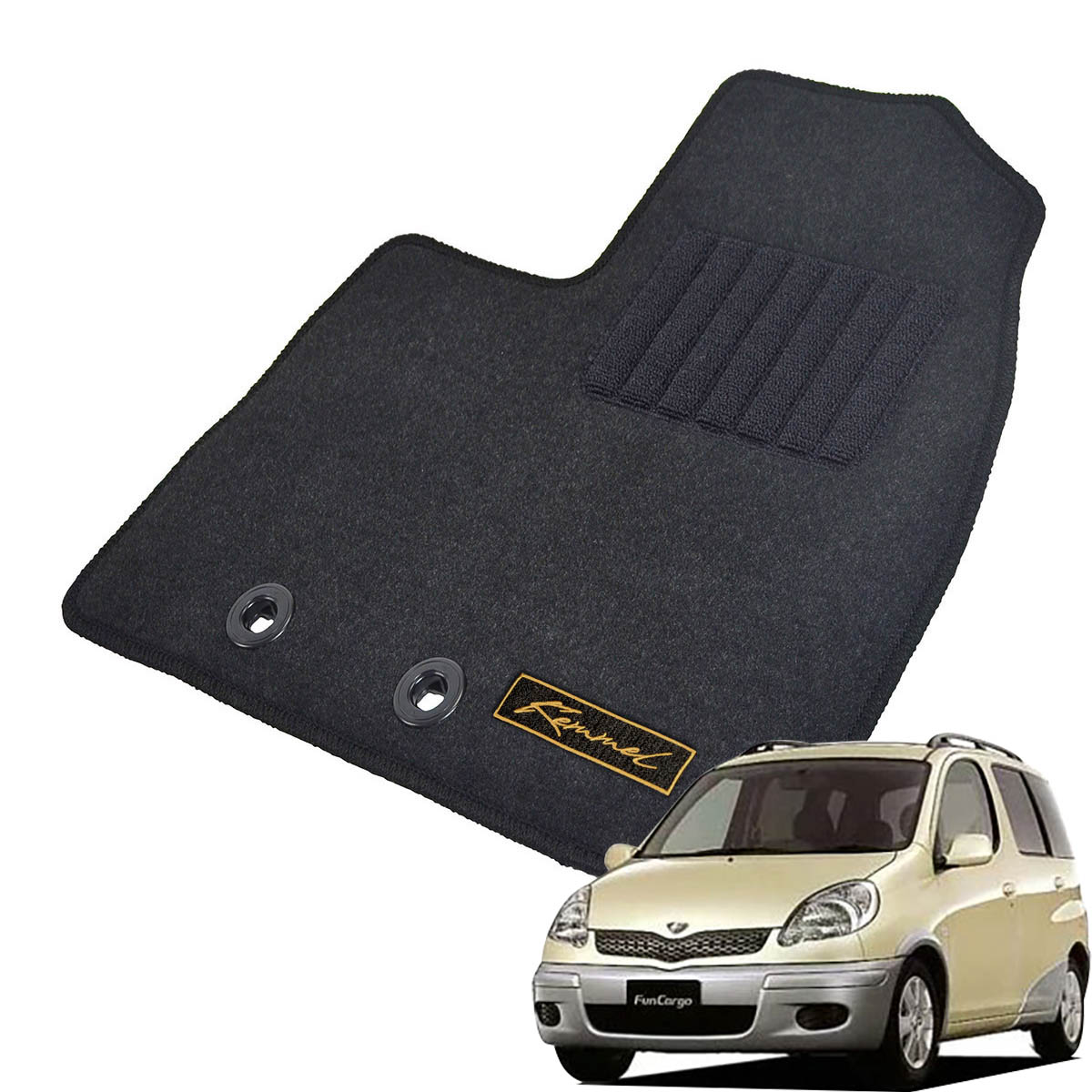 Kemmel トヨタ ファンカーゴ H14/8～H17/9用 フロアマット [GX生地/ブラック] [全席セット] [刺繍ロゴ付] カーマット