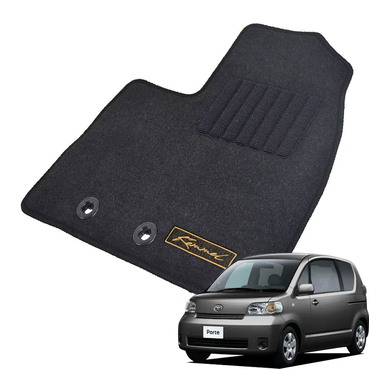 Kemmel トヨタ ポルテ H16/7～H24/7用 フロアマット [GX生地/ブラック] [全席セット] [刺繍ロゴ付] カーマット