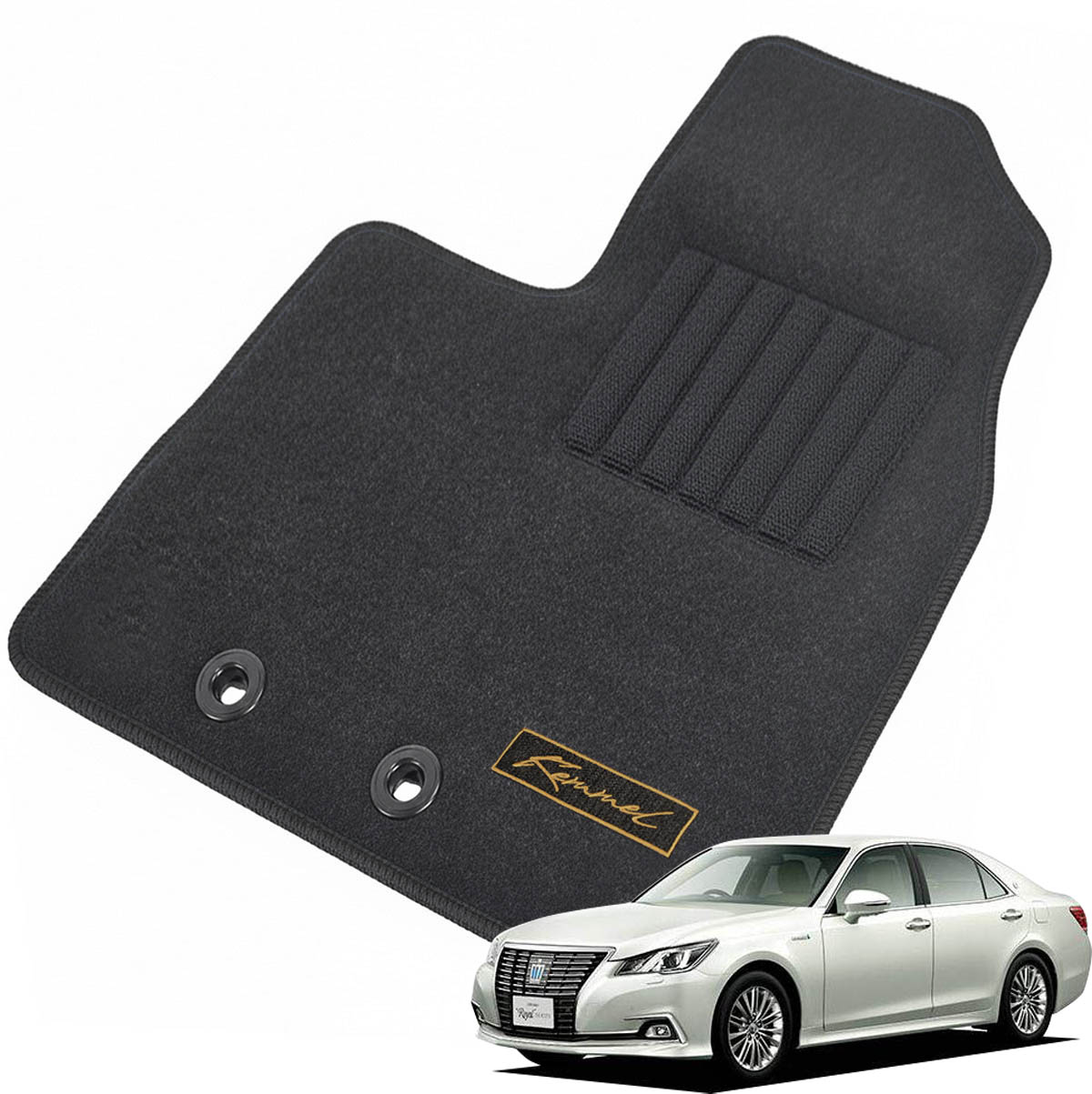 Kemmel トヨタ クラウンハイブリッド AWS211H26/7～H30/6 用フロアマット [全席セット/刺繍ロゴ付き] [縁糸カラー/ブラック] 4WDカーマット お好みの縁糸カラーが選べる!
