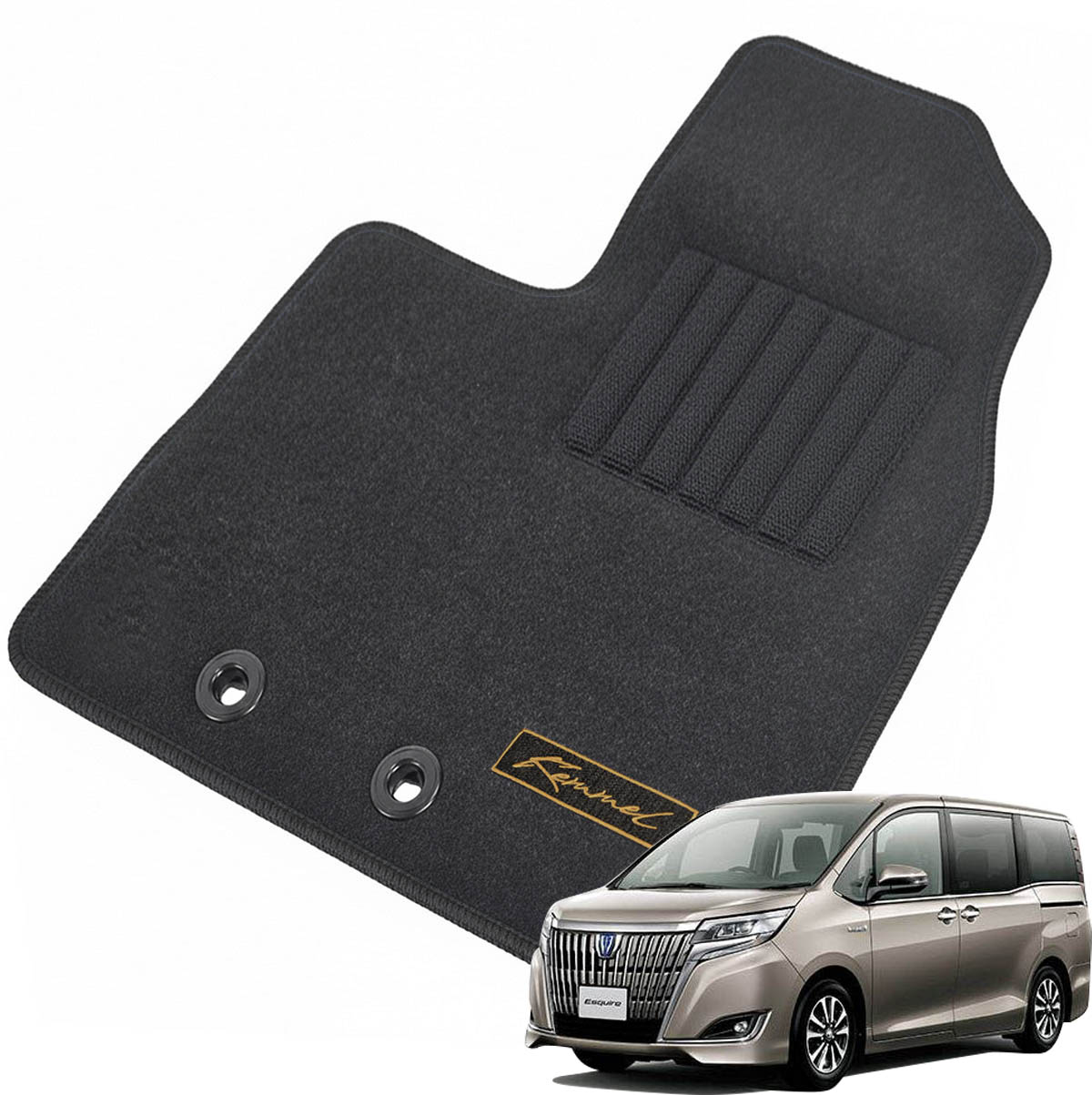 Kemmel トヨタ エスクァイアハイブリッド 80系 後期H29/7～R4/1 用フロアマット [全席セット/刺繍ロゴ付き] [縁糸カラー/ブラック] カーマット お好みの縁糸カラーが選べる!