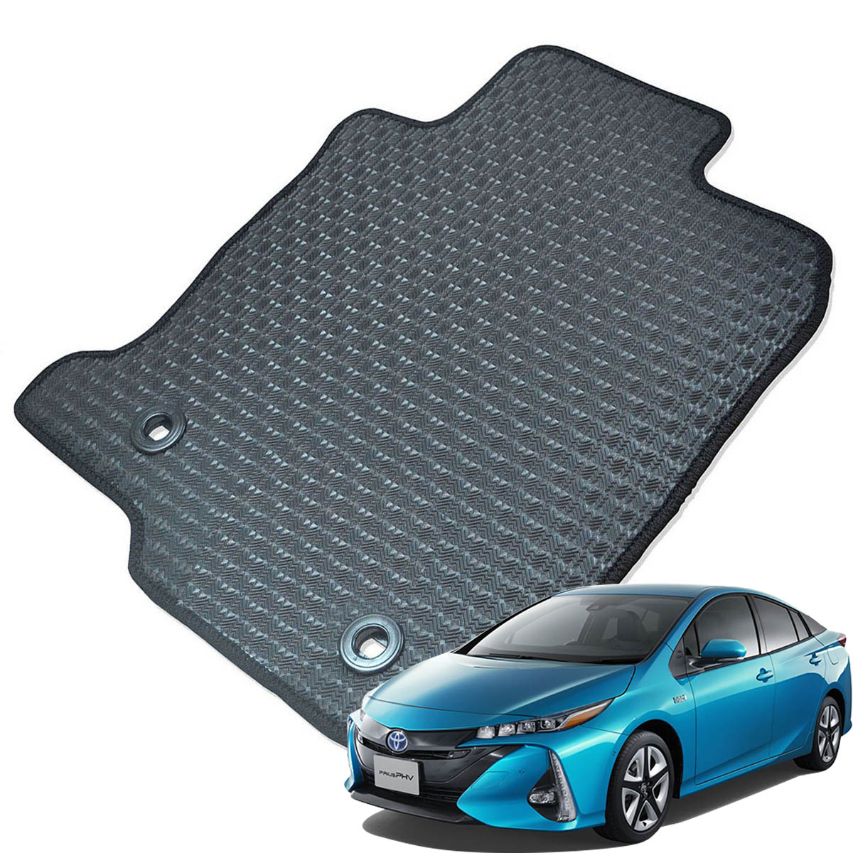 Kemmel トヨタ プリウスPHV H29/2～R5/1用 フロアマット [エッジカラー/ブラック] [全席セット] [刺繍ロゴ付] カーマット