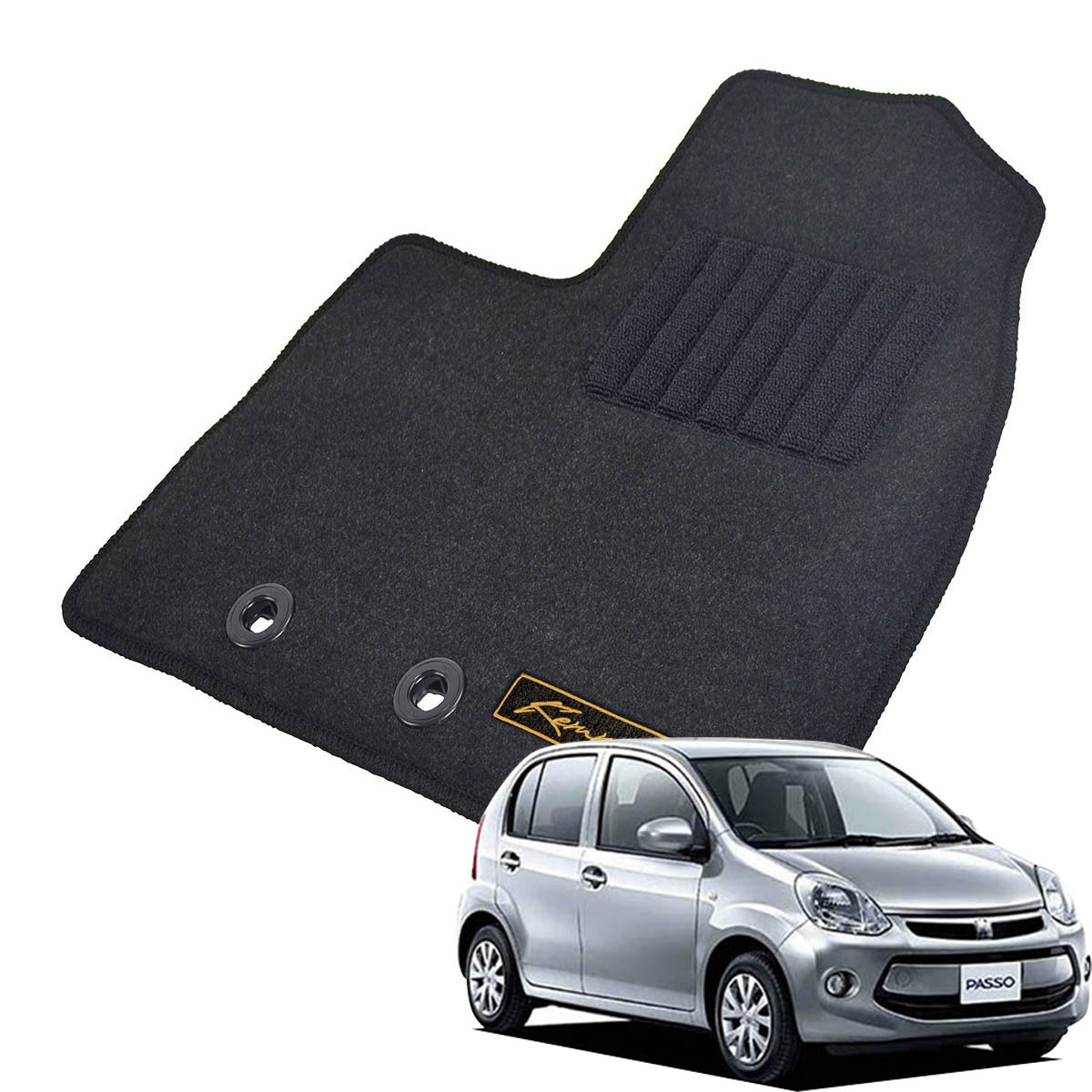 Kemmel トヨタ パッソ 30系 前期 H22/2～H24/6 2WD/4WD共通 一列目ベンチシート 寒冷地仕様車 用フロアマット [全席セット/ロゴ付] [GX/ブラック]