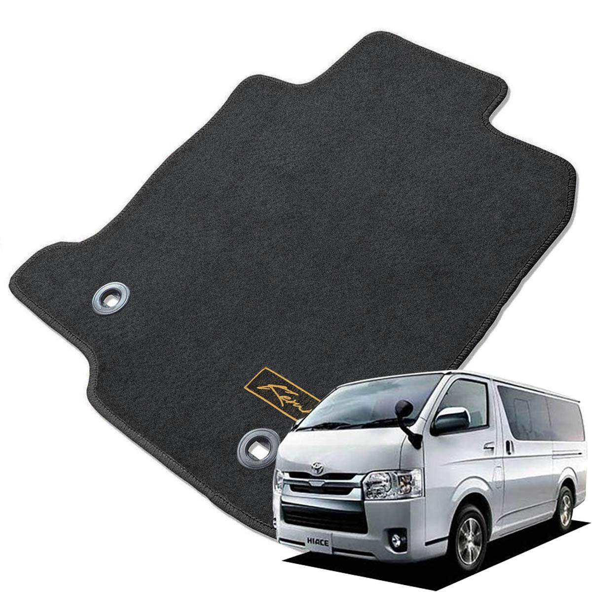 Kemmel トヨタ ハイエースバン（標準ボディ） H16/8～用 フロアマット [エッジカラー/ブラック] [全席セット] [刺繍ロゴ付] カーマット