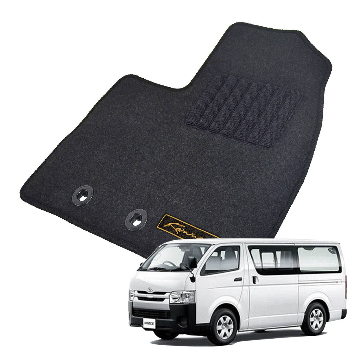 Kemmel トヨタ ハイエースバン（標準ボディ） 200系 H16/8～ 6人乗車 4ドア DX 用フロアマット [全席セット/ロゴ付] [GX/ブラック]