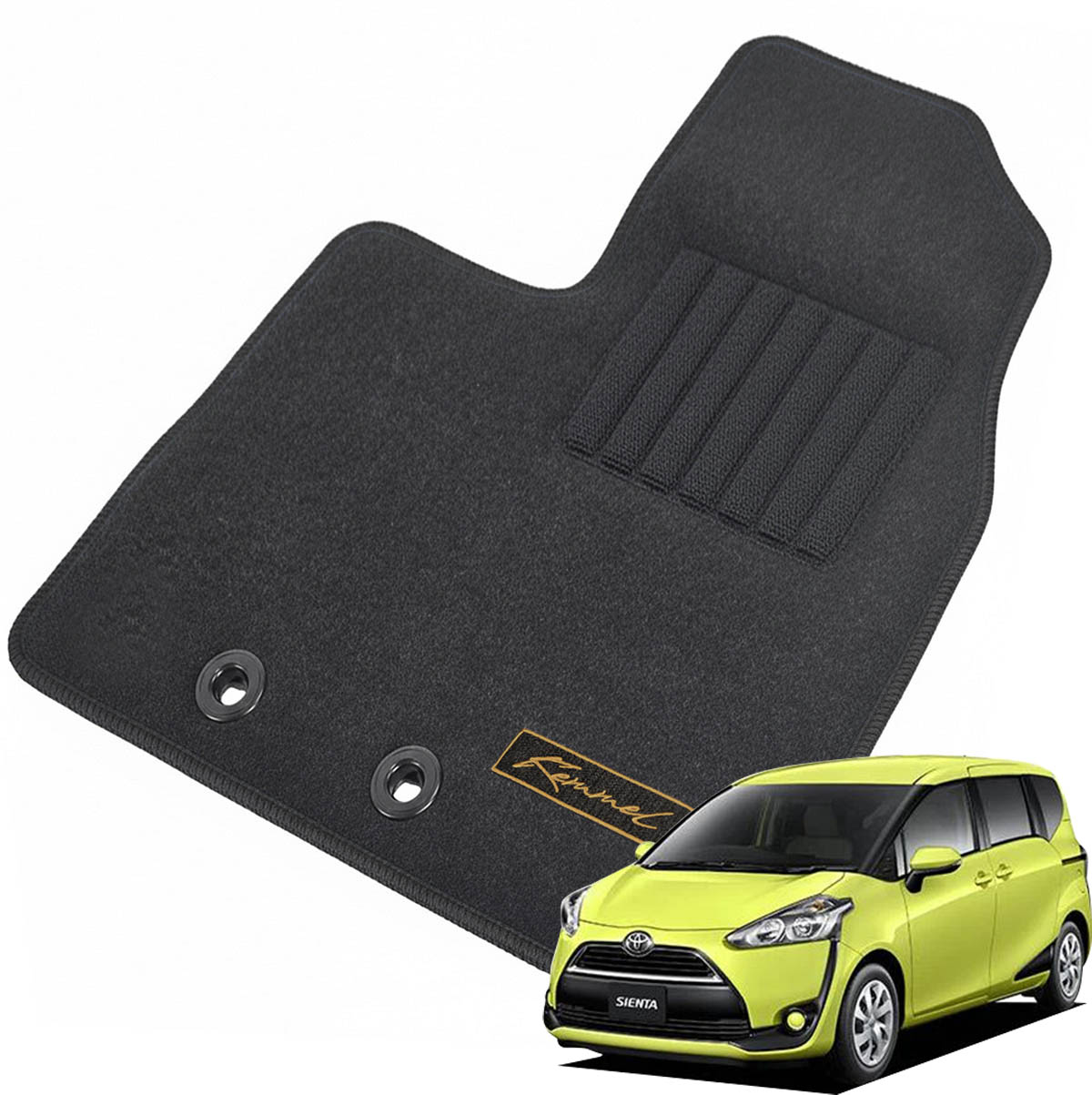 Kemmel トヨタ シエンタ 170系H30/9～R4/8 用フロアマット [全席セット/刺繍ロゴ付き] [縁糸カラー/ブラック] 5人乗車 2WD 標準仕様カーマット お好みの縁糸カラーが選べる!