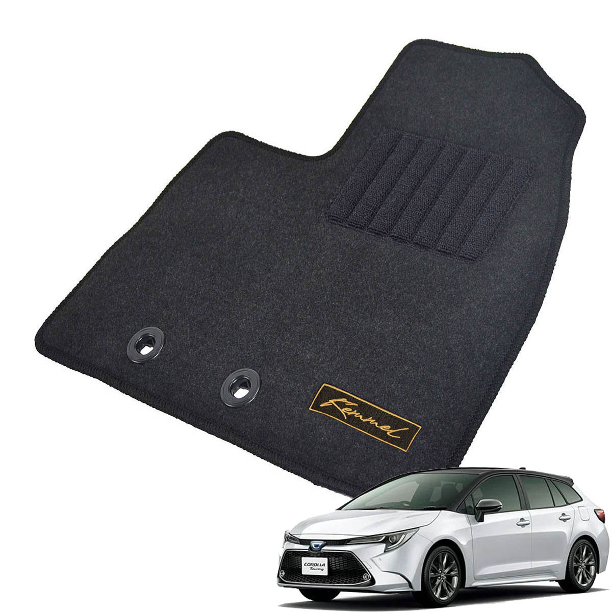 Kemmel トヨタ カローラツーリング ZRE212W MZEA12W MZEA17W R1/9～ 2WD AT車 用フロアマット [全席セット/ロゴ付] [GX/ブラック]