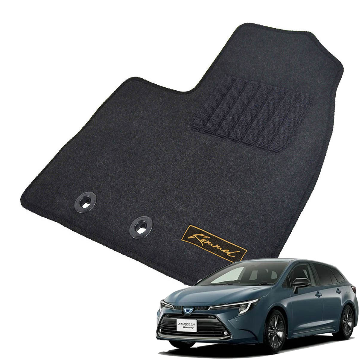 Kemmel トヨタ カローラツーリングハイブリッド 210系 R1/9～ 2WD/4WD共通 AT車 用フロアマット [全席セット/ロゴ付] [GX/ブラック]
