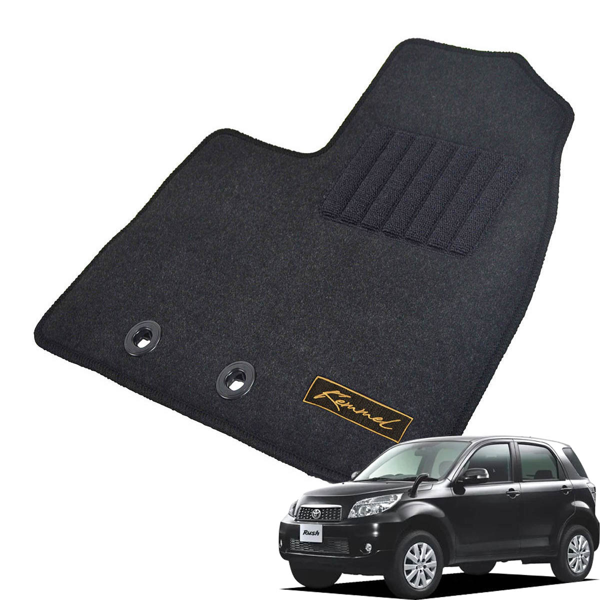 Kemmel トヨタ ラッシュ H18/1～H28/3用 フロアマット [GX生地/ブラック] [全席セット] [刺繍ロゴ付] カーマット