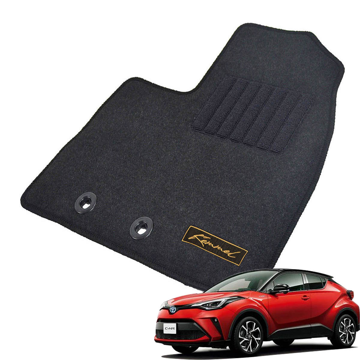 Kemmel トヨタ C-HR H28/12～R5/8用 フロアマット [GX生地/ブラック] [全席セット] [刺繍ロゴ付] カーマット