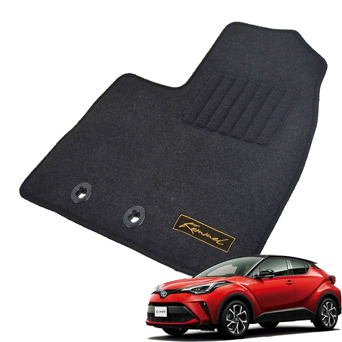 Kemmel トヨタ C-HR ZYX10 ZYX11 H28/12～R5/8 5人乗車 2WD AT車 ハイブリッド車 用フロアマット [全席セット/ロゴ付] [GX/ブラック]