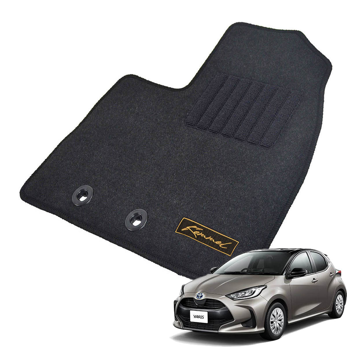 Kemmel トヨタ ヤリス MXPA10 R2/2～ 2WD MT車 ガソリン車 用フロアマット [全席セット/ロゴ付] [GX/ブラック]
