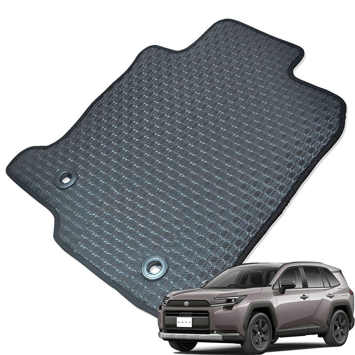 Kemmel トヨタ RAV4ハイブリッド R7/12～用 フロアマット [エッジカラー/ブラック] [全席セット] [刺繍ロゴ付] カーマット