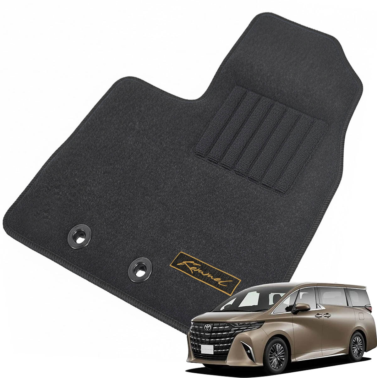 Kemmel トヨタ アルファードハイブリッド R8/6～用 フロアマット [エッジカラー/ブラック] [全席セット] [刺繍ロゴ付] カーマット